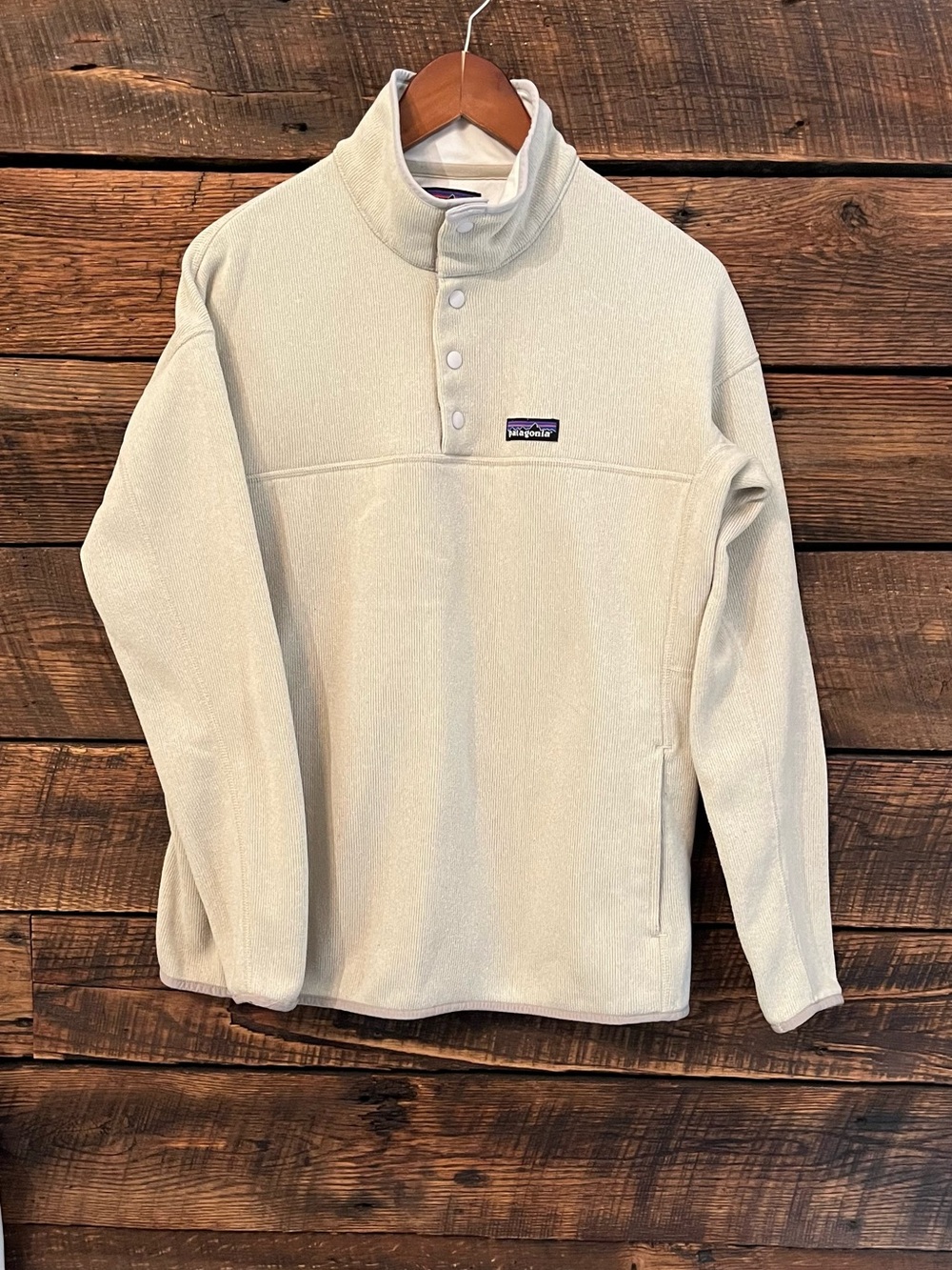 Patagonia Women's Lightweight Better Sweater cream zip beige pockets large